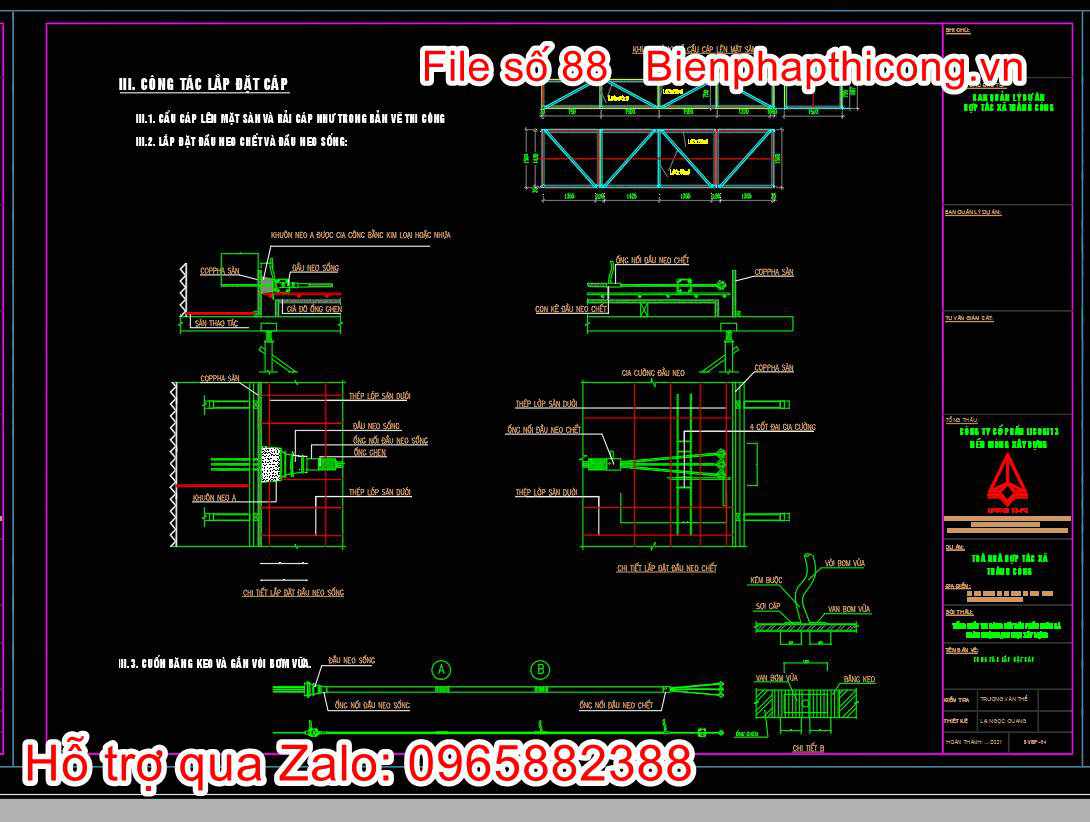 Bản vẽ biện pháp thi công công tác lắp đặt cẩu cáp.