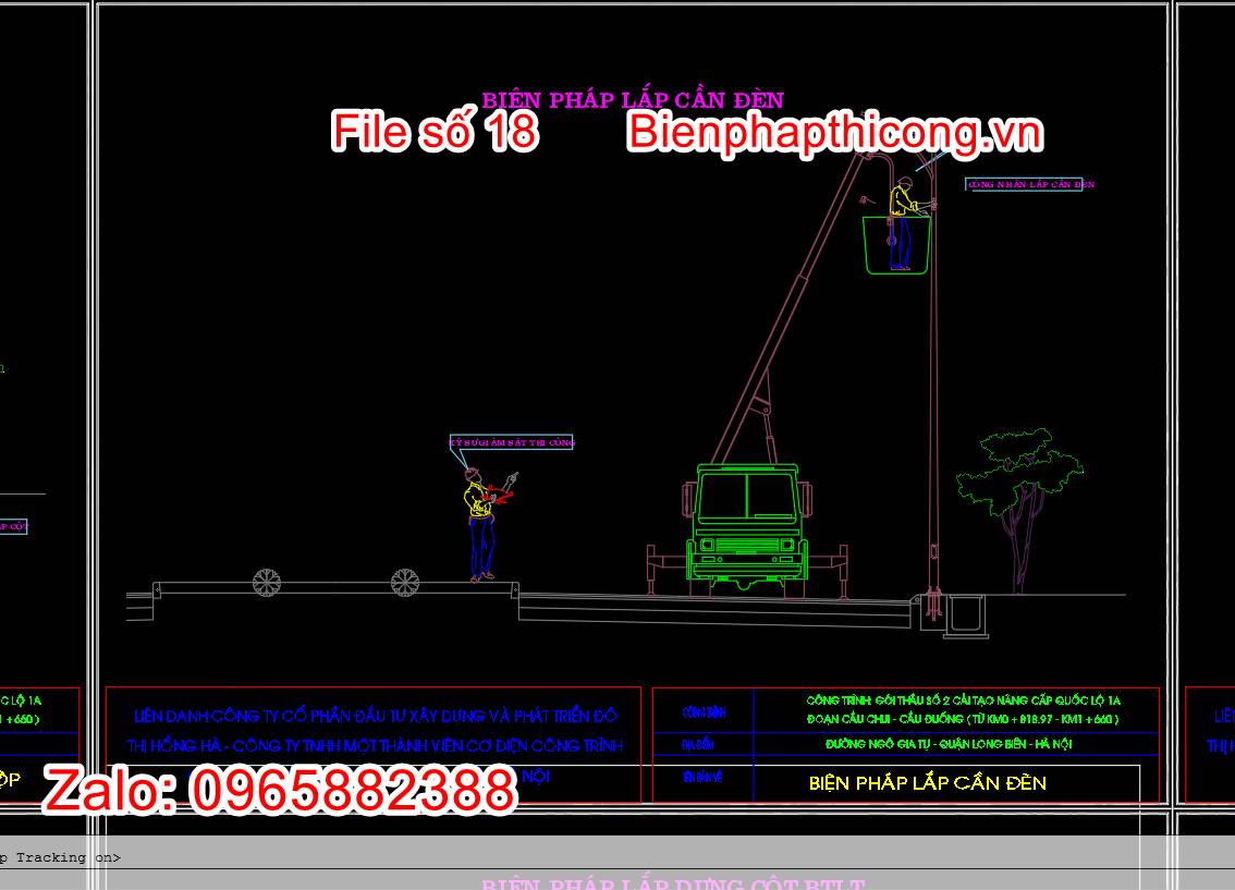Bản vẽ biện pháp lắp cần đèn điện chiếu sáng