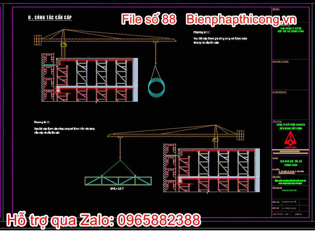 Bản vẽ biện pháp thi công cẩu cáp dự ứng lực.