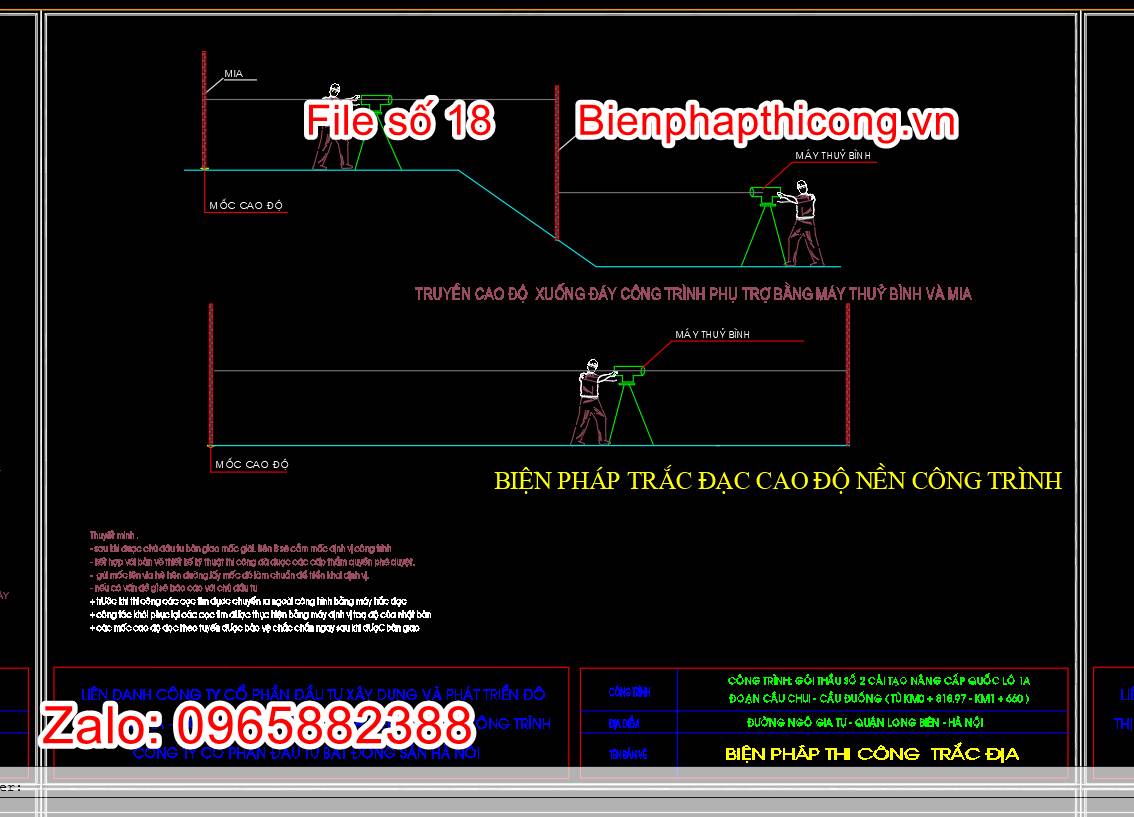 Bản vẽ biện pháp trắc đạc cao độ nền công trình