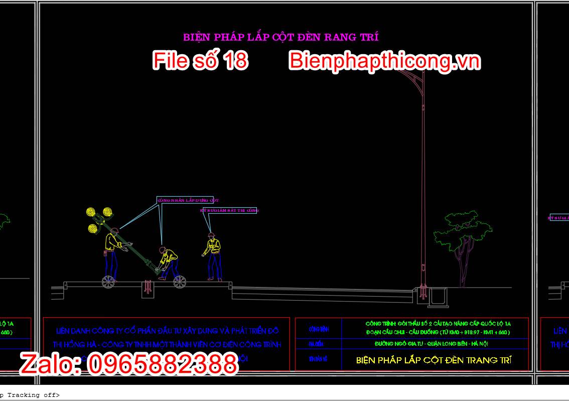 Bản vẽ biện pháp thi công lắp cột đèn trang trí.