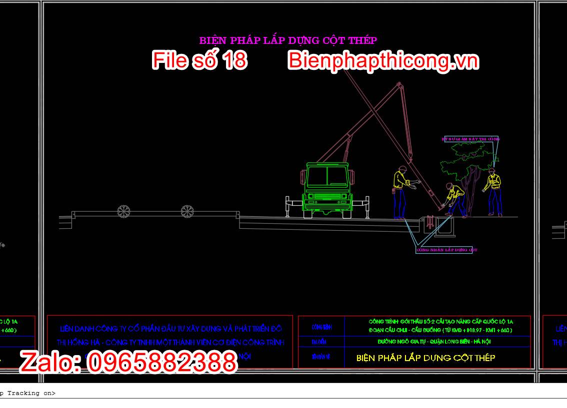 Bản vẽ biện pháp lắp dựng cột thép chiếu sáng.