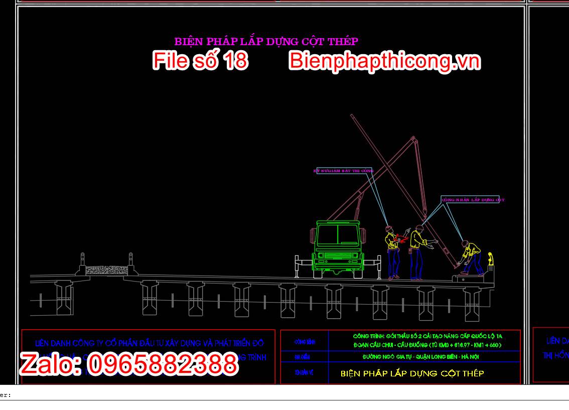 Bản vẽ biện pháp lắp dựng cột thép chiếu sáng.