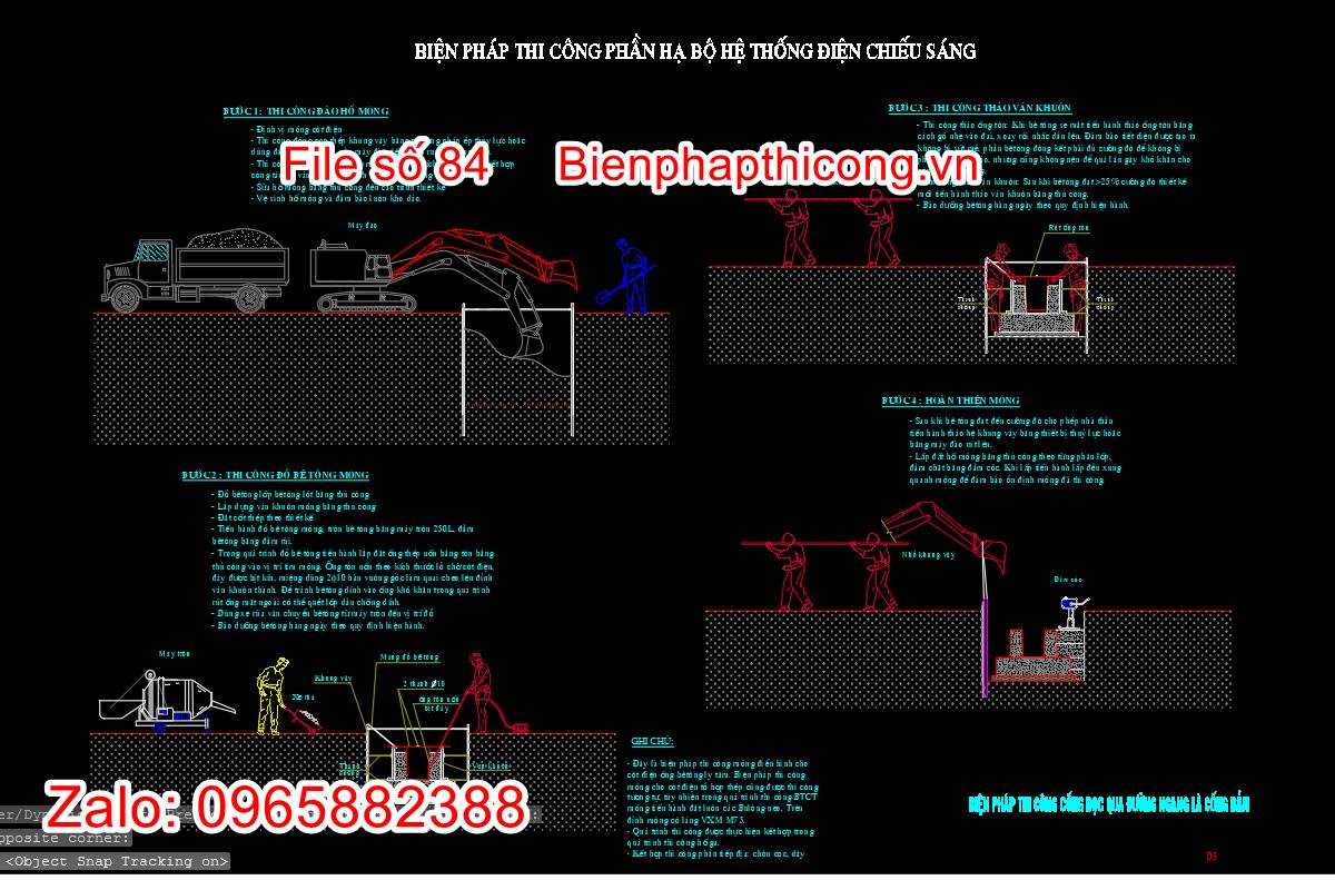 Biện pháp thi công phần hạ bộ hệ thống điện chiếu sáng.