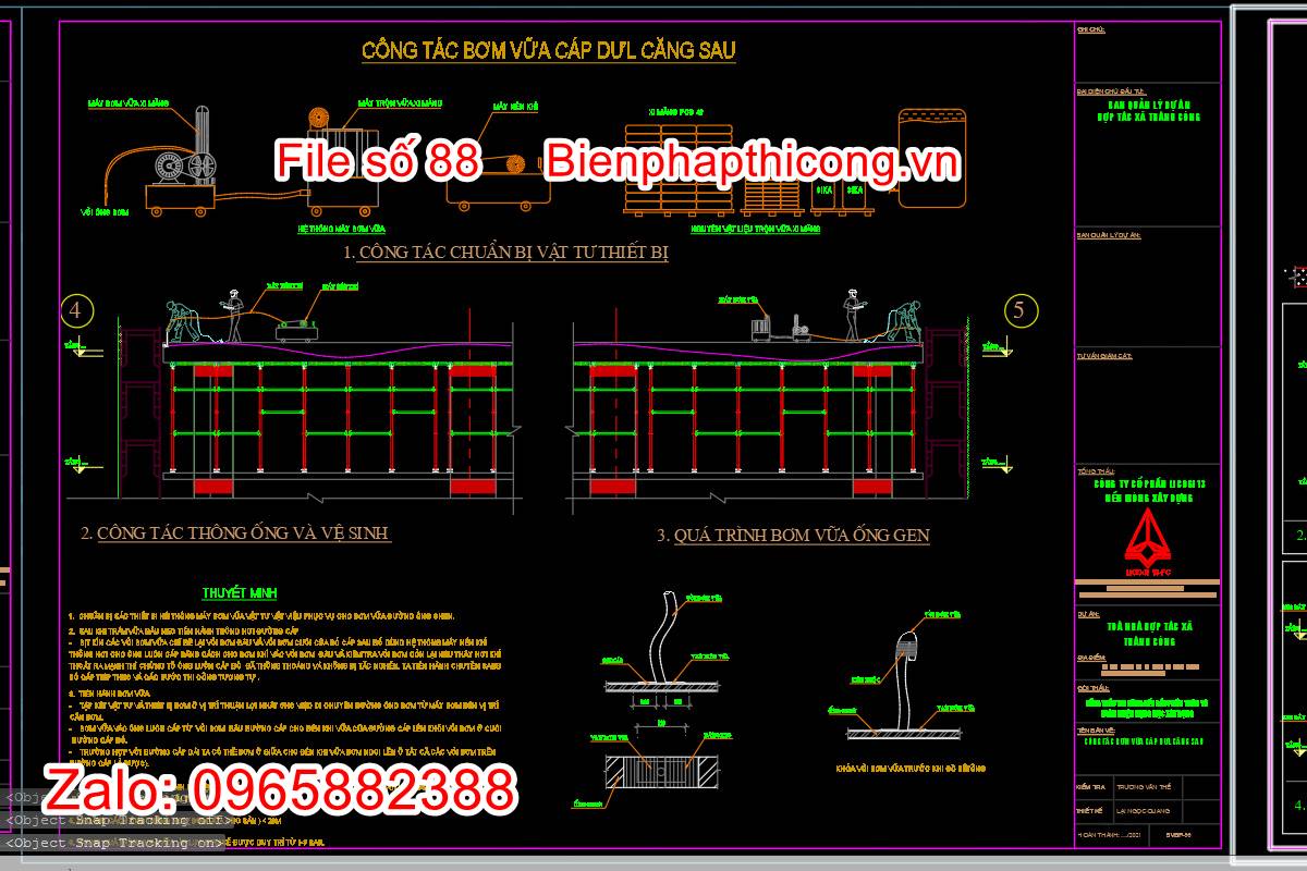 Công tác bơm vữa cáp dự ứng lực, căng sau