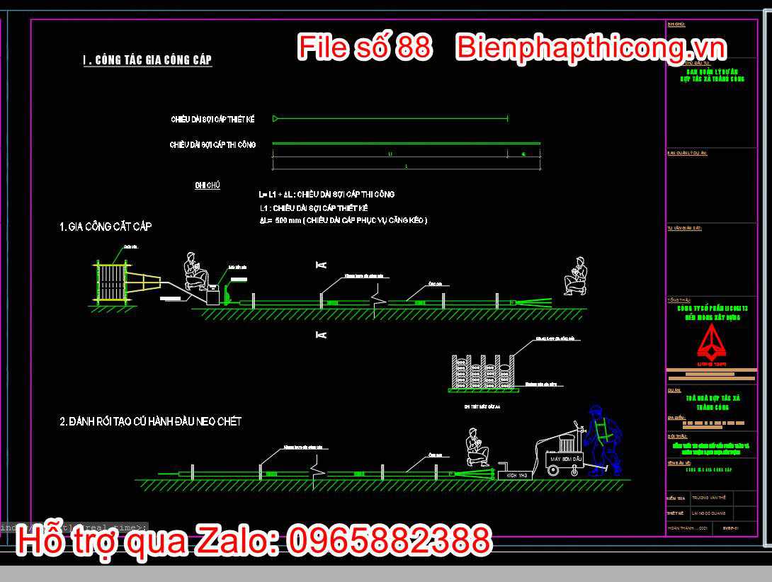 Công tác gia công cáp dự ứng lực cad.