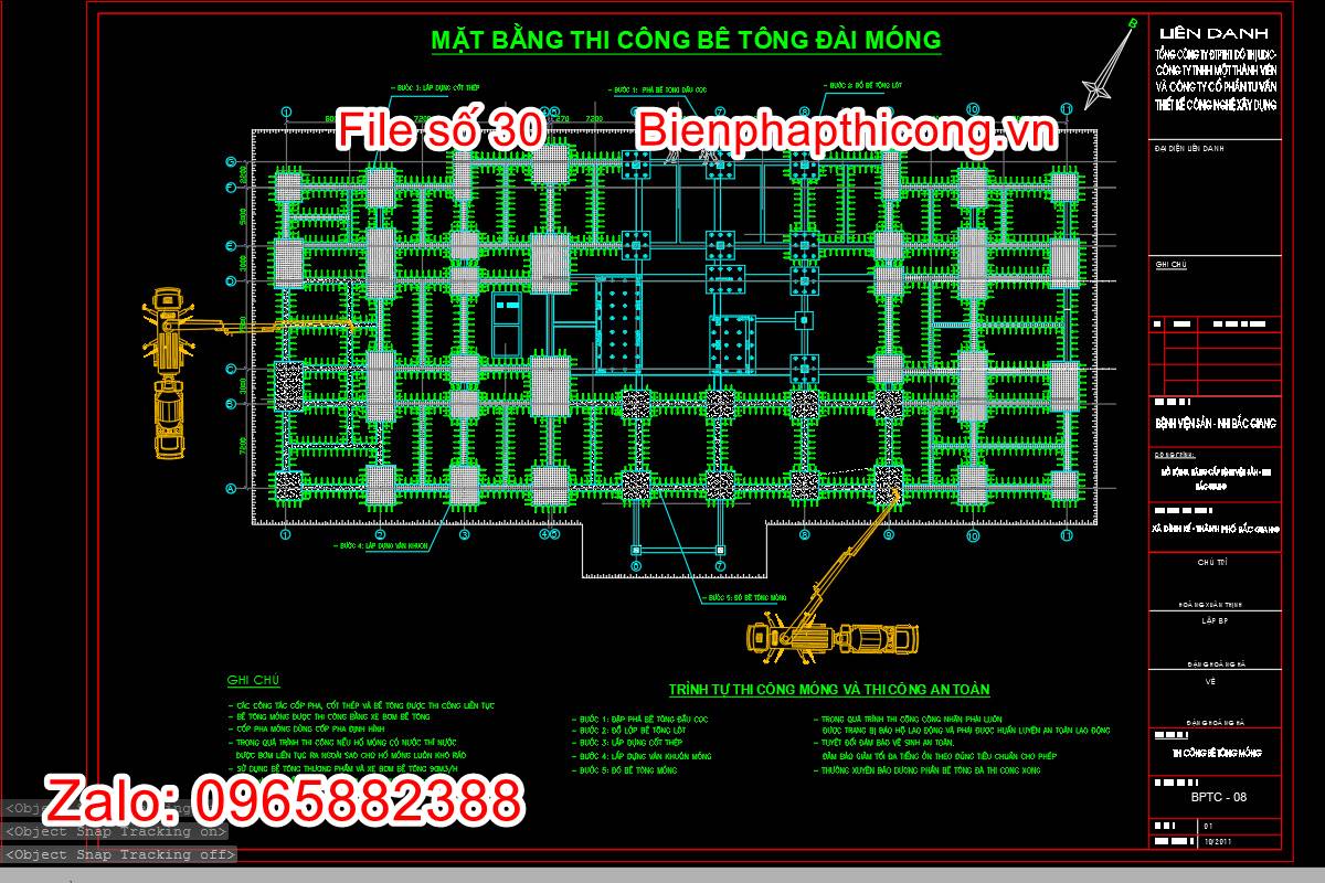 Mặt bằng thi công bê tông đài móng