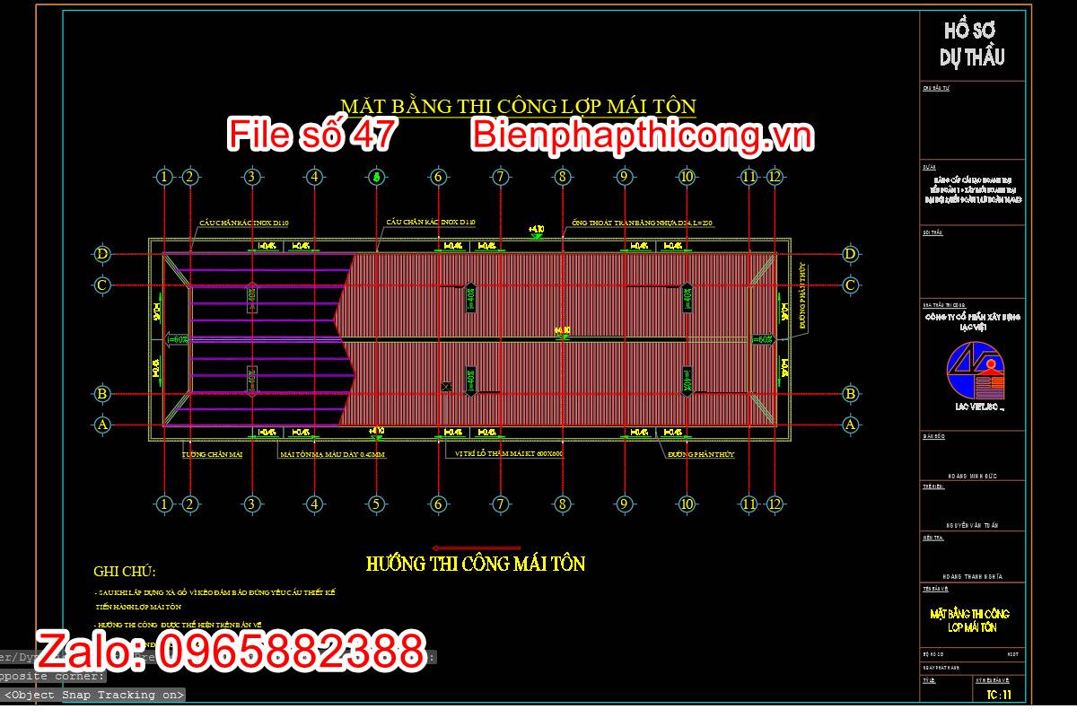 Mặt bằng thi công lợp mái tôn