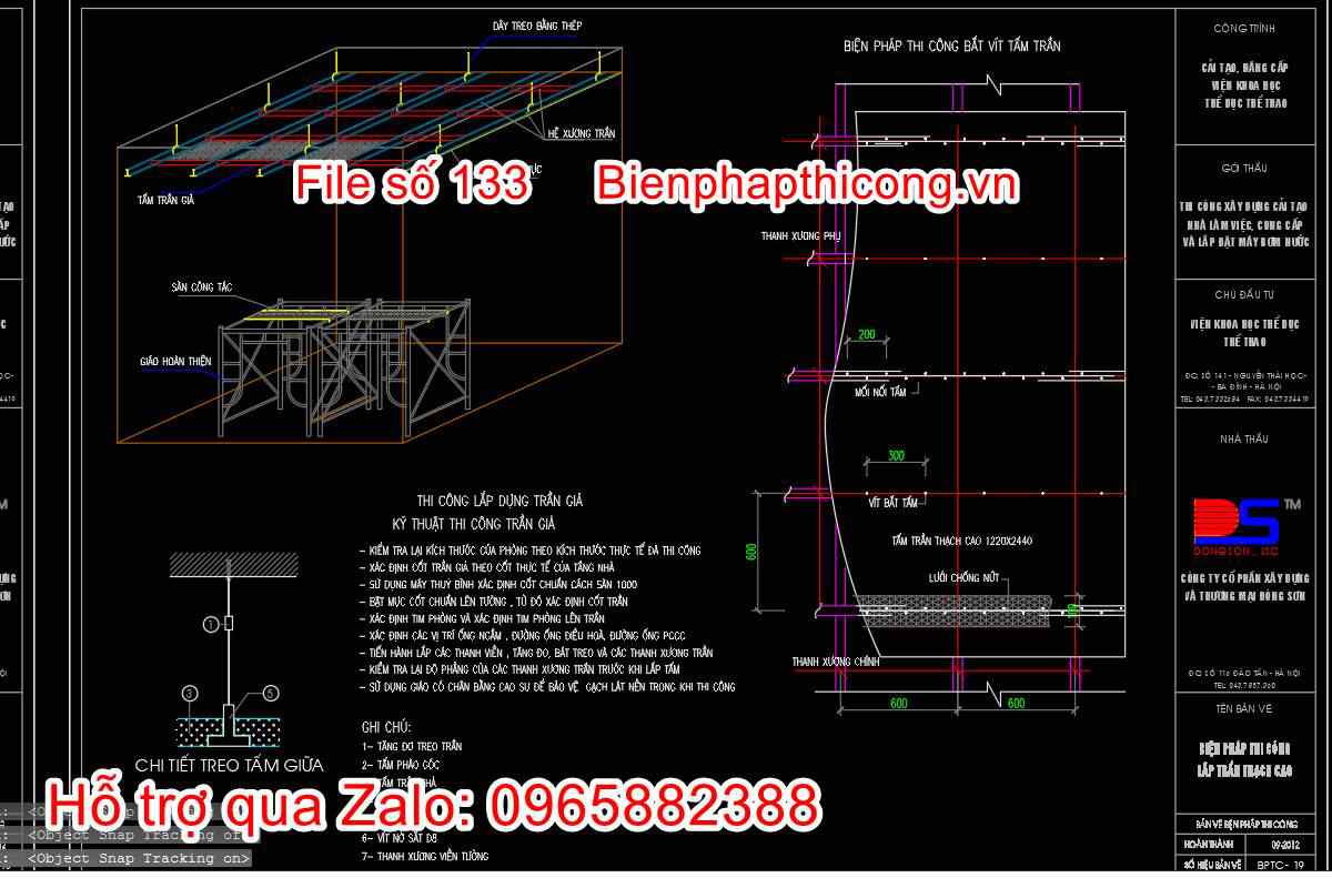 Bản vẽ biện pháp thi công lắp trần thạch cao