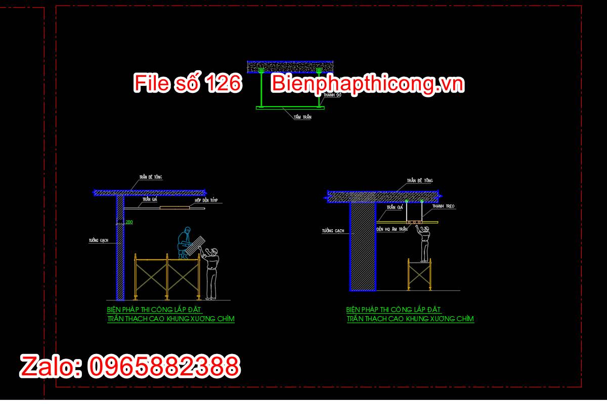 Bản vẽ biện pháp thi công lắp đặt trần thạch cao