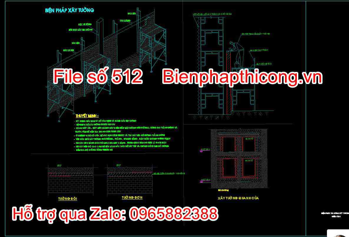 Bản vẽ biện pháp xây tường