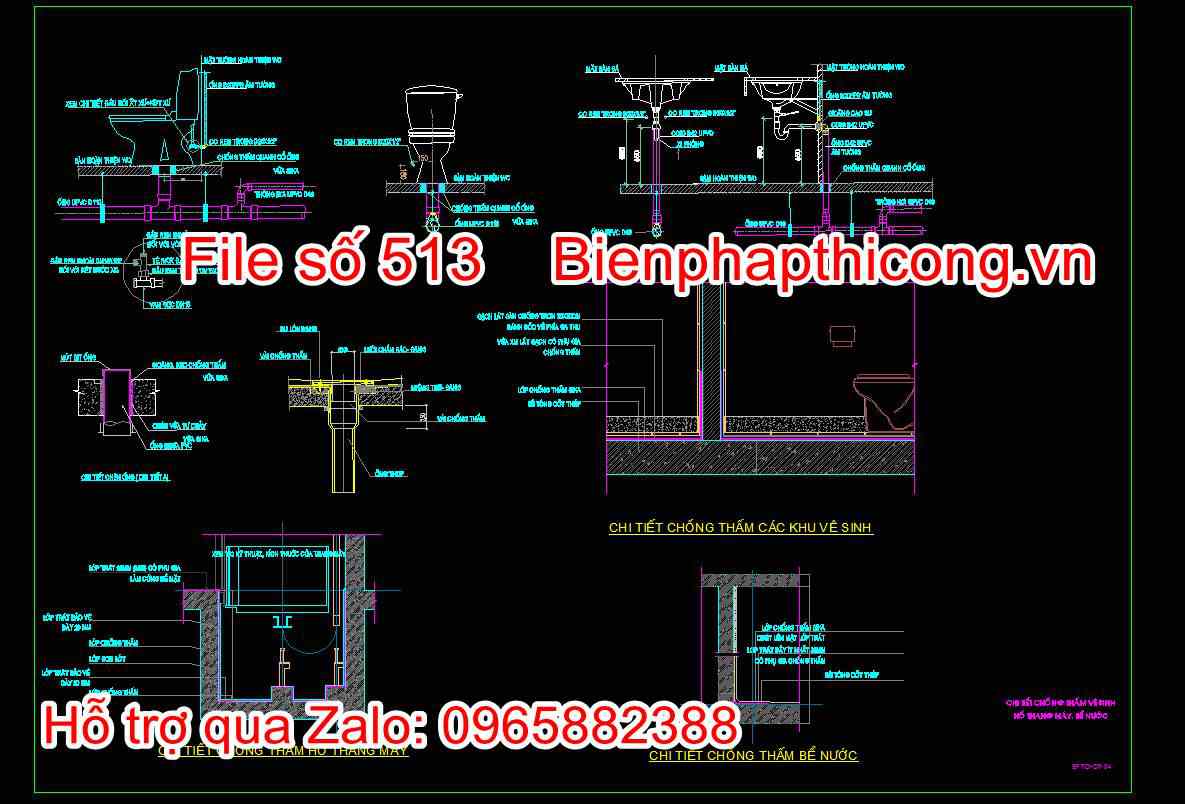 Chi tiết chống thấm nhà vệ sinh, hố thang máy và bể nước