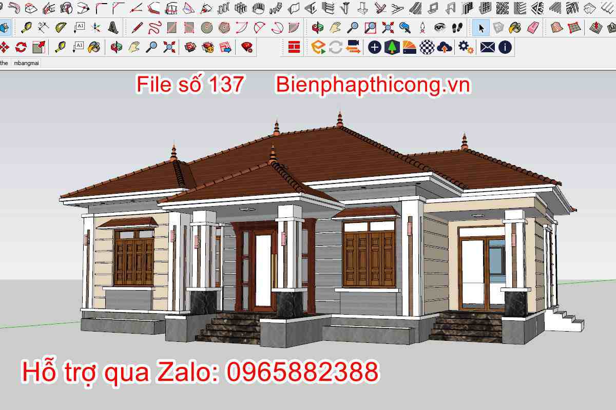 File 3D nhà cấp 4 mặt tiền 15m x 10m