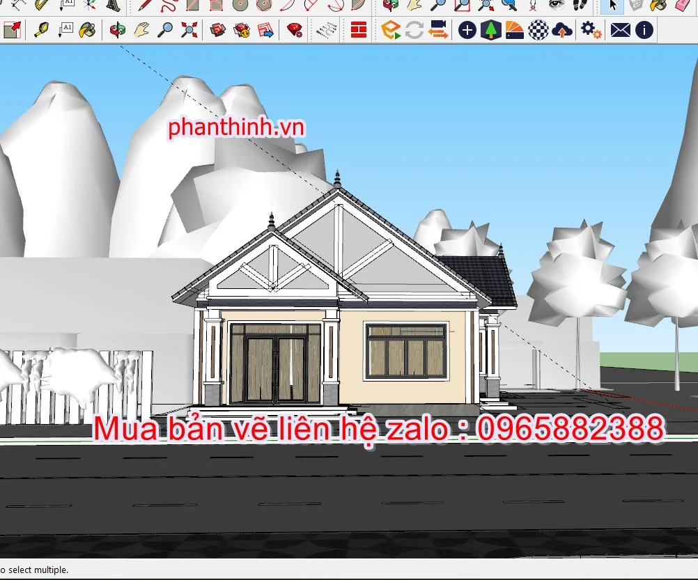 File 3d Sketchup hồ sơ bản vẽ thiết kế nhà cấp 4 mái thái