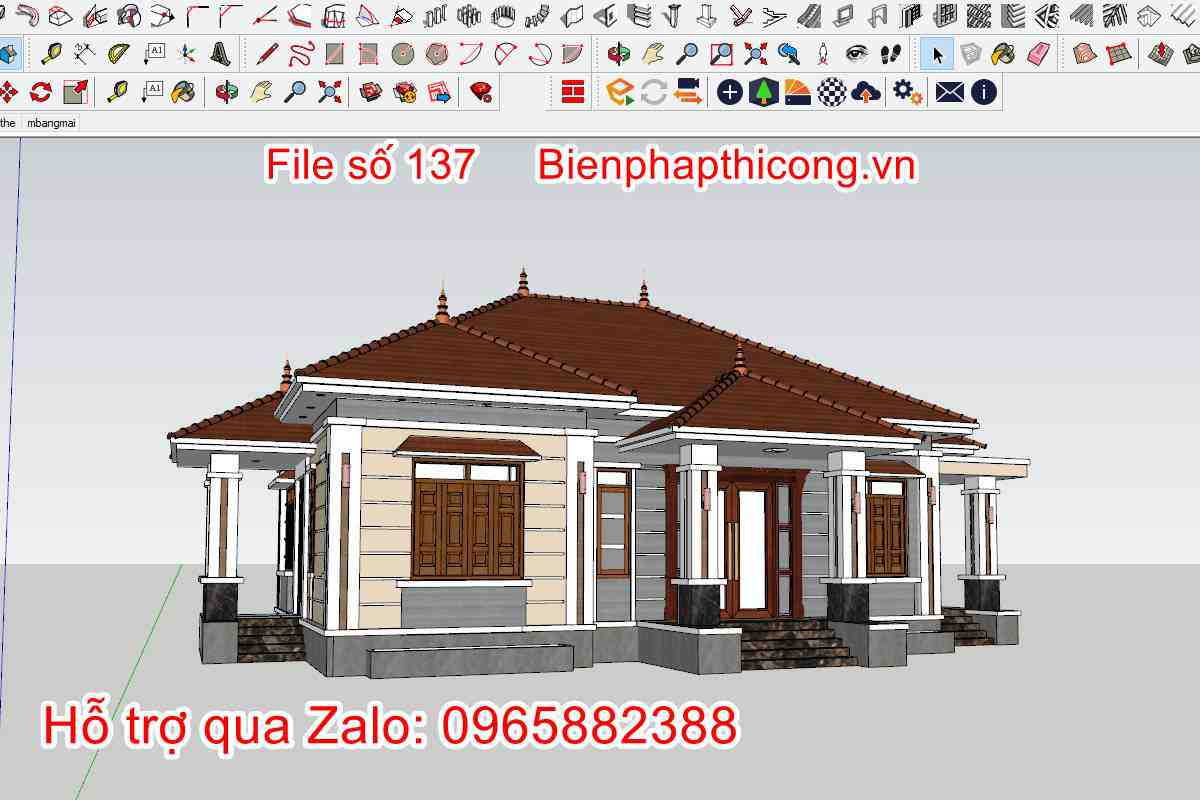 File sketchup nhà cấp 4 rộng 15m x 10m