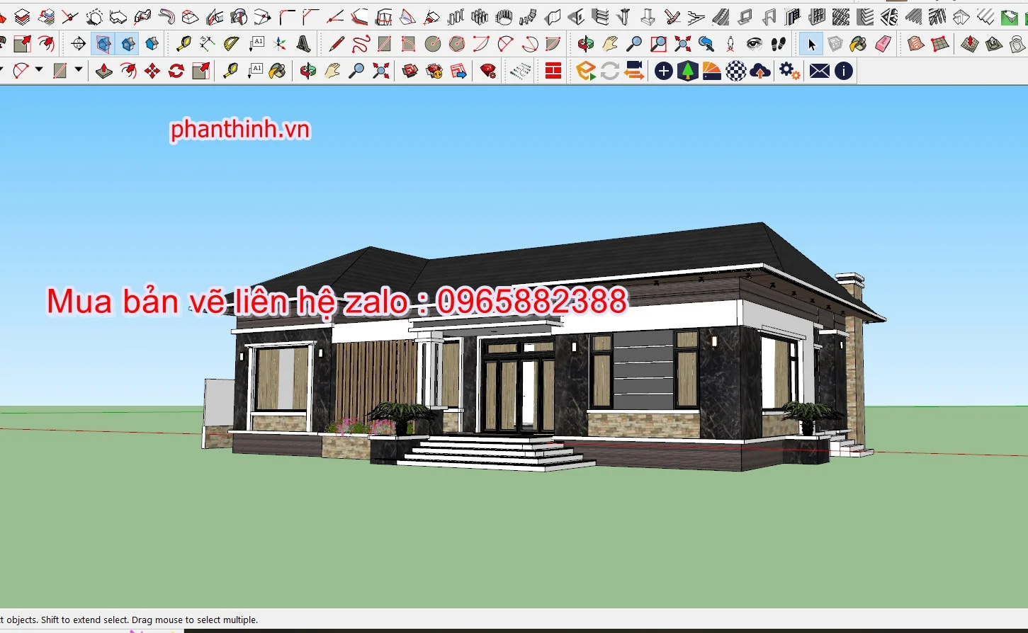 File thiết kế 3D nhà cấp 4 mái nhật