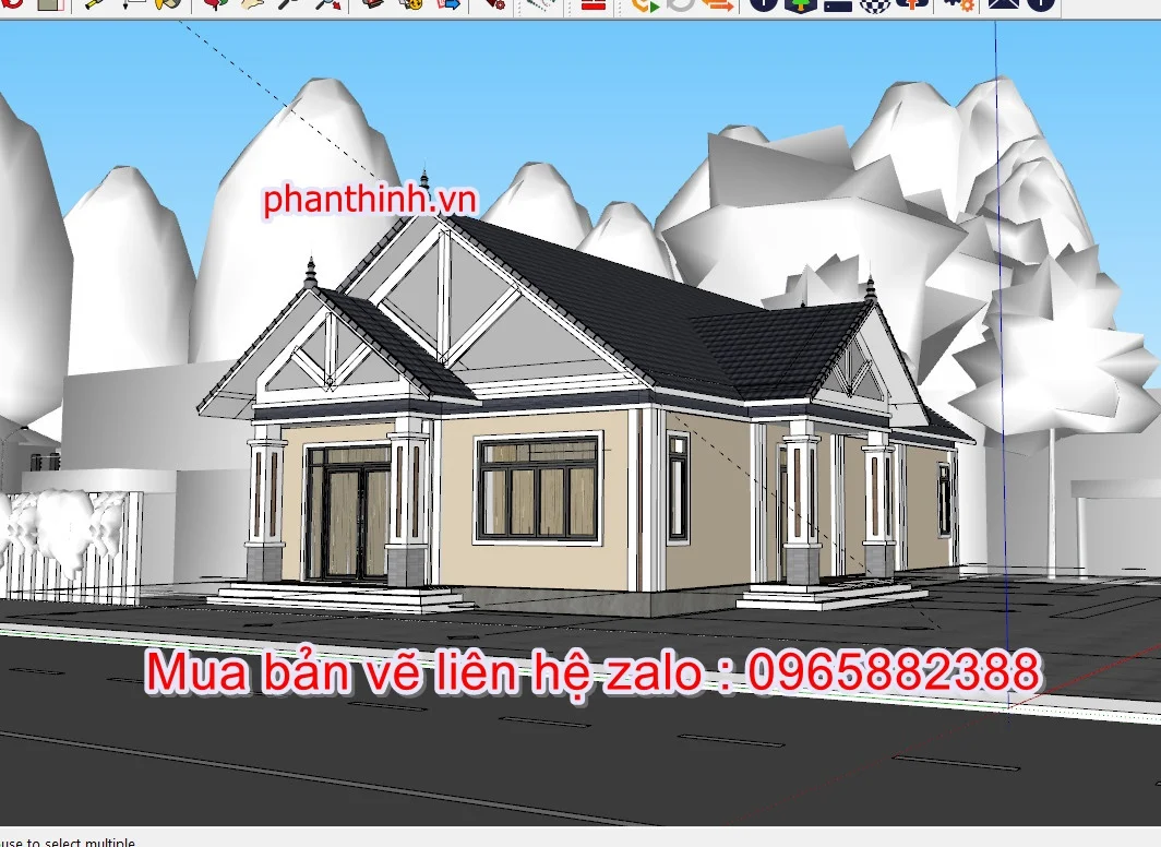 Hồ sơ thiết kế bản vẽ nhà cấp 4 mái thái sketchup