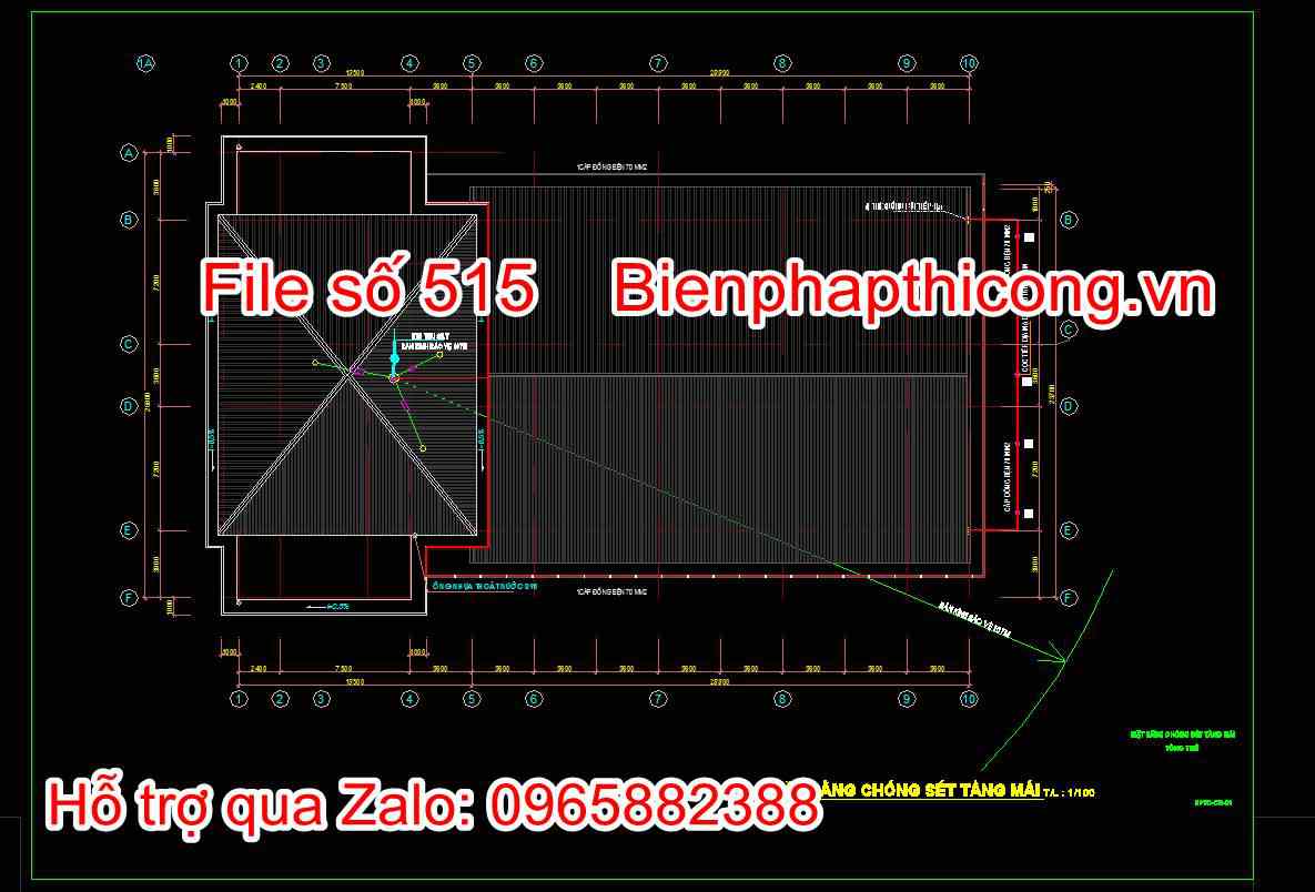 Bản vẽ mặt bằng chống sét tầng mái