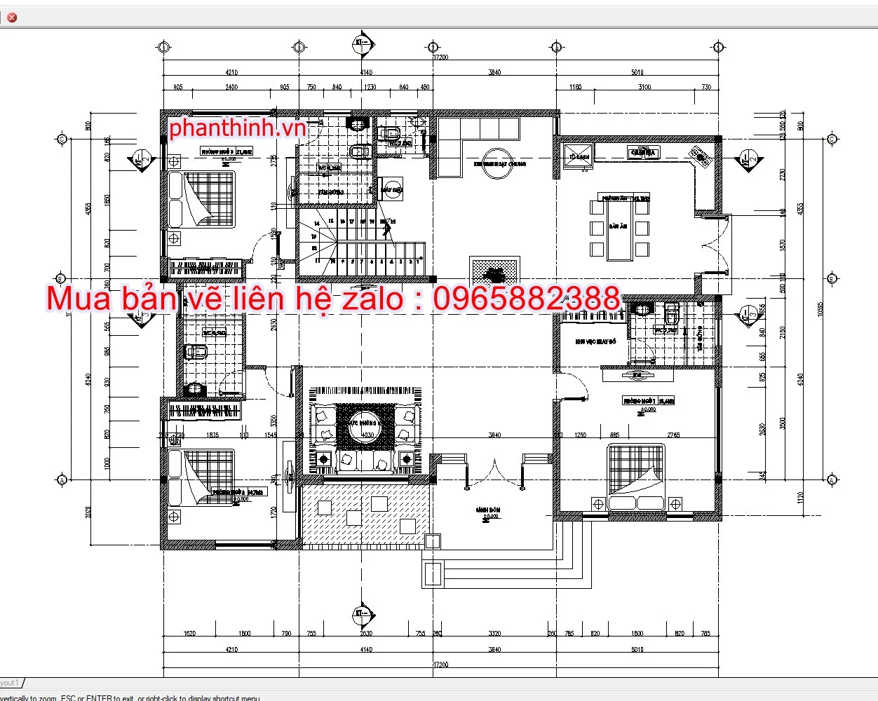 Mặt bằng nhà cấp 4 mái nhật 17m