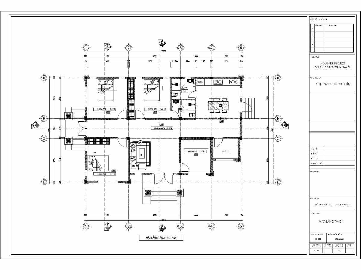 Mặt bằng công năng nhà cấp 4 mặt tiền 15m x 10m