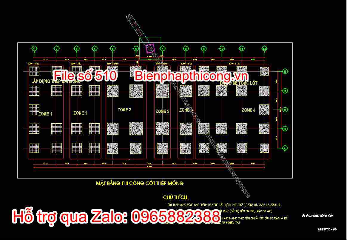 Mặt bằng thi công cốt thép móng