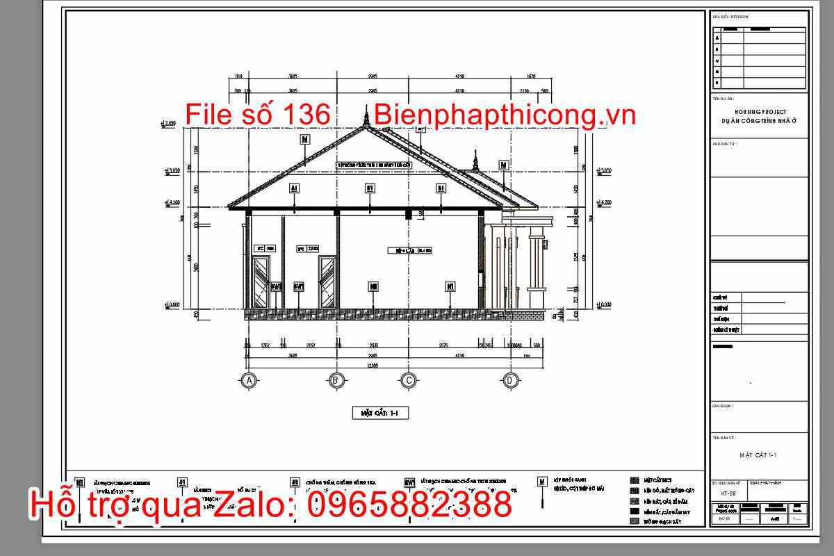 Mặt cắt công trình nhà 11m x 13m