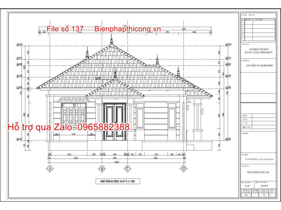 Mặt đứng công trình nhà cấp 4 rộng 15m