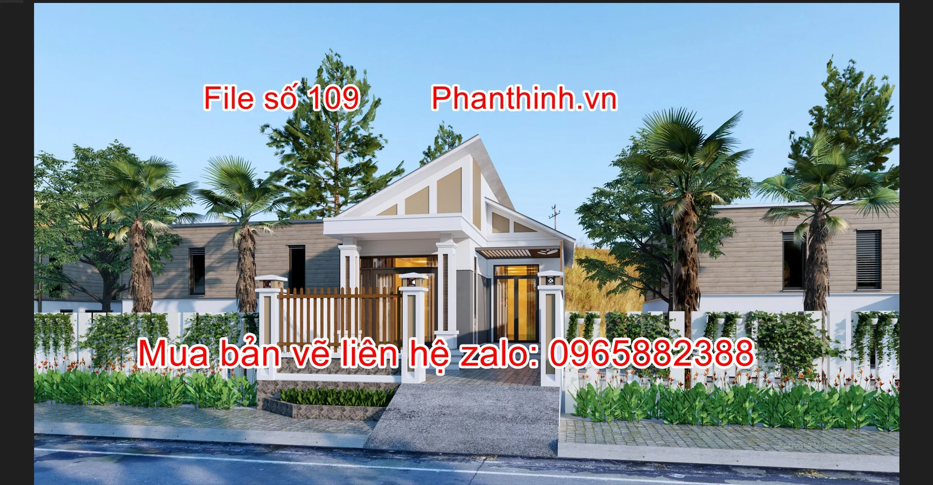 Mặt tiền bản vẽ nhà cấp 4 gồm 3 phòng ngủ