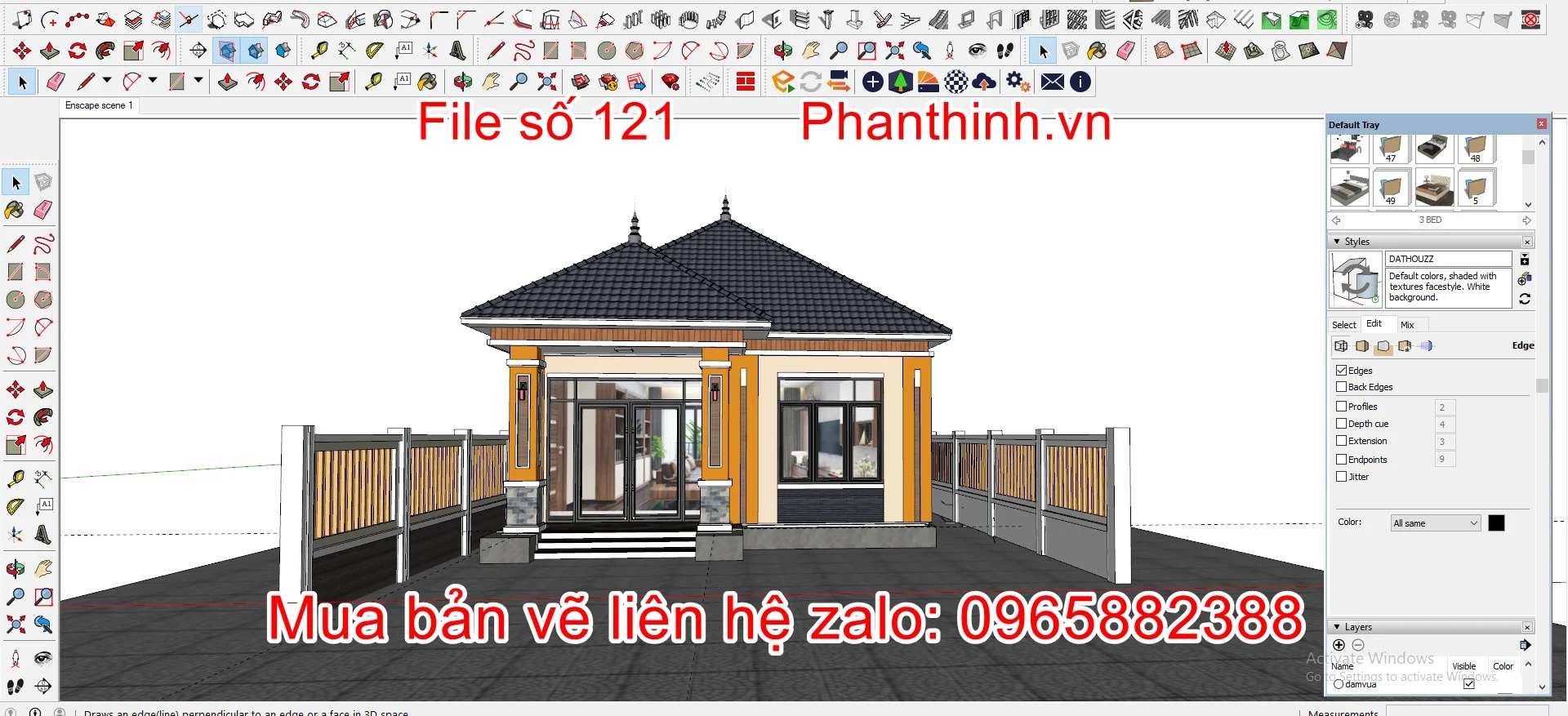 Phối cảnh 3D nhà cấp 4 rộng 9m