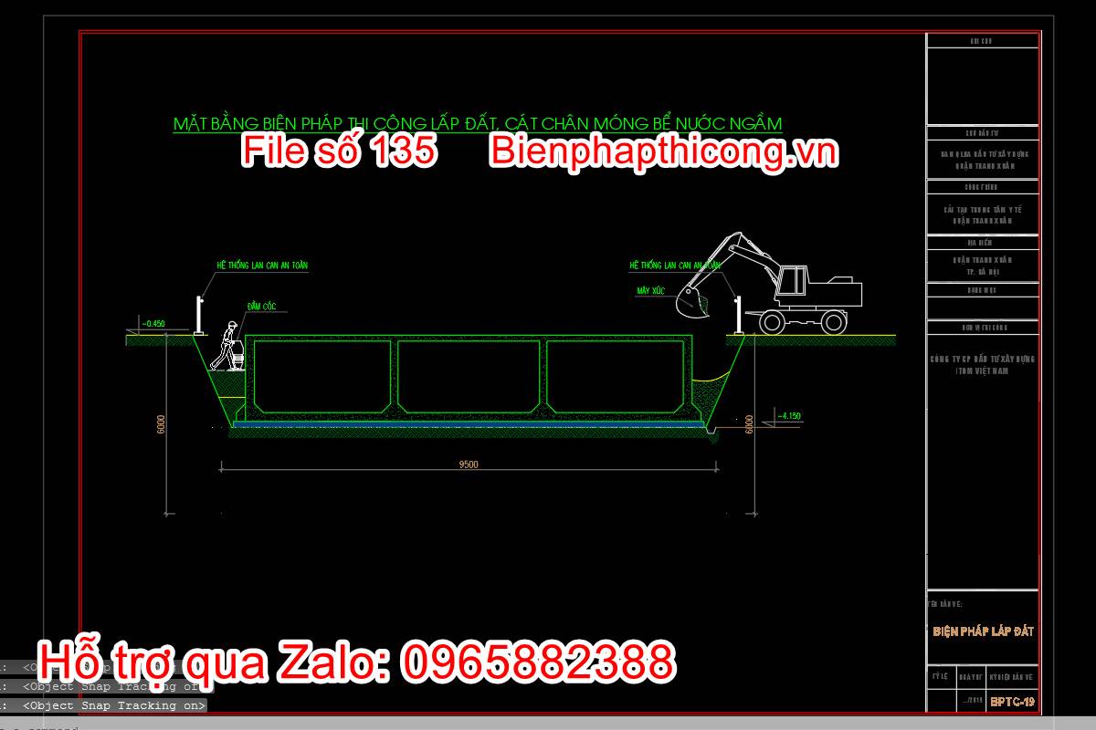 Mặt bằng biện pháp thi công lấp đất, cát chân móng bể ngầm