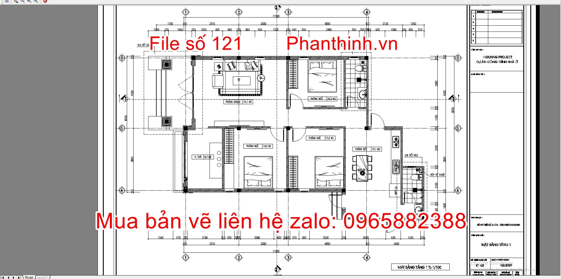 Thiết kế mặt bằng nhà cấp 4 mái nhật 9mx13m