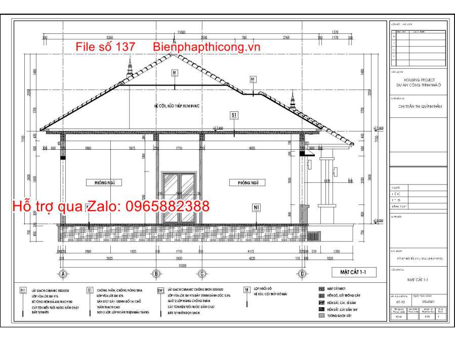 Thiết kế mặt cắt nhà cấp 4 mặt tiền 15m x 10m