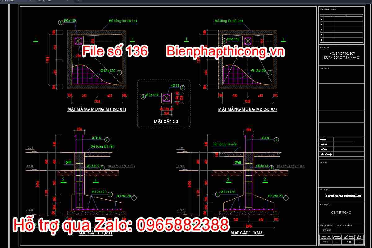 Thiết kế móng cốc nhà cấp 4 mặt tiền 11m