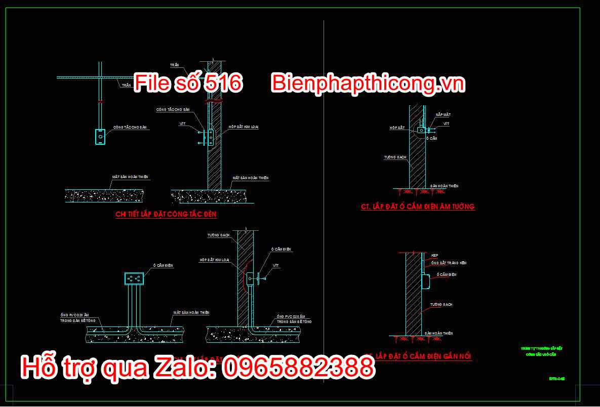 Trình tự thi công lắp đặt công tắc và ổ cắm