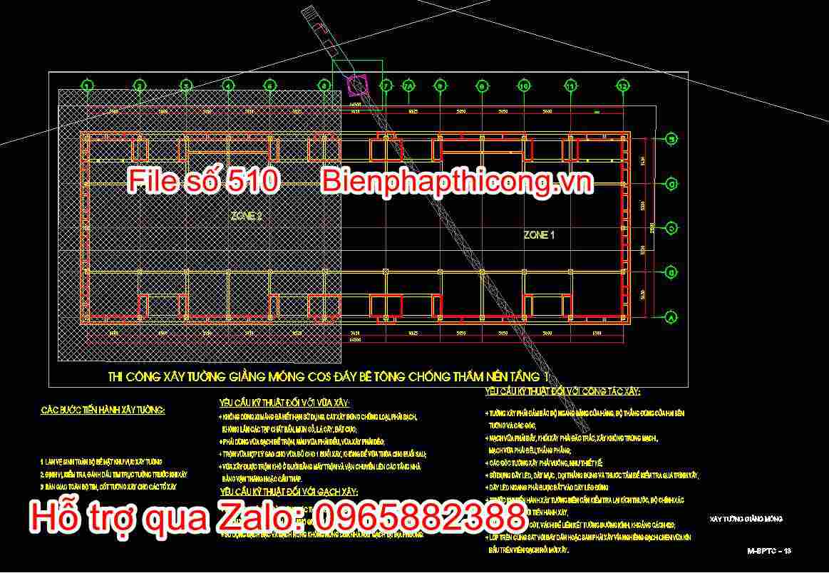 Bản vẽ thi công xây tường giằng móng