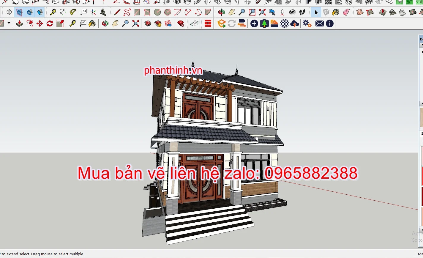 3d sketchup biệt thự 2 tầng rộng 8m