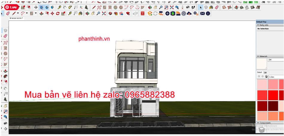 Mẫu bản vẽ nhà ống 2 tầng rộng 4,5m x 12m hiện đại cad 7 3d sketchup ngoại thất rộng 4,5m x 12m