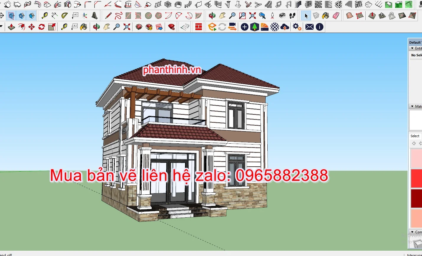 Mẫu bản vẽ nhà biệt thự 2 tầng 9m x 11m 4 phòng ngủ cad 8 Bản vẽ 3D sketchup biệt thự 2 tầng rộng 9m