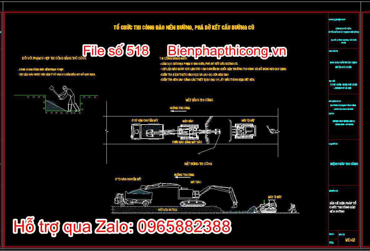 Bản vẽ biện pháp tổ chức thi công đào nền đường