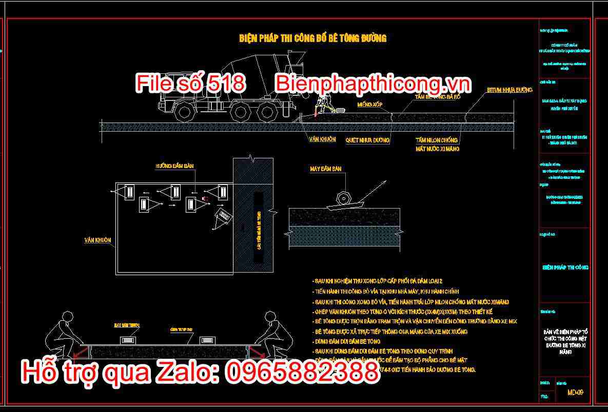 Bản vẽ biện pháp tổ chức thi công mặt đường bê tông xi măng 1