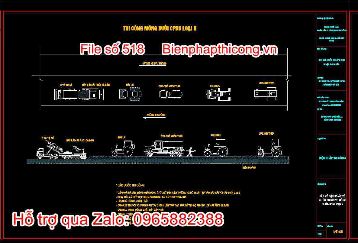 Bản vẽ biện pháp tổ chức thi công móng dưới CPDD loại 2