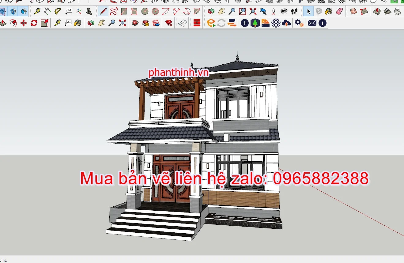 Bản vẽ biệt thự 2 tầng mái nhật 8m x 15m 3 phòng ngủ cad 8 Bản vẽ biệt thự 2 tầng rộng 8m đẹp