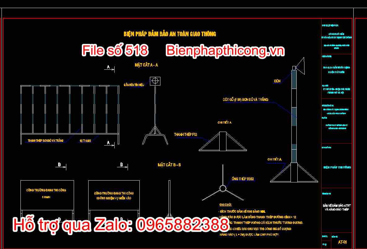 Bản vẽ đảm bảo an toàn giao thông và hàng rào thép