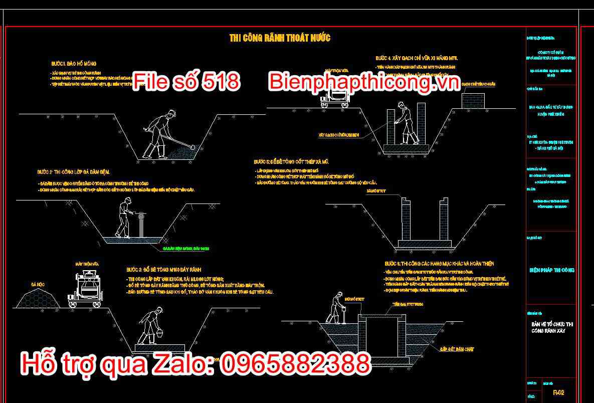 Bản vẽ tổ chức thi công rãnh xây 1