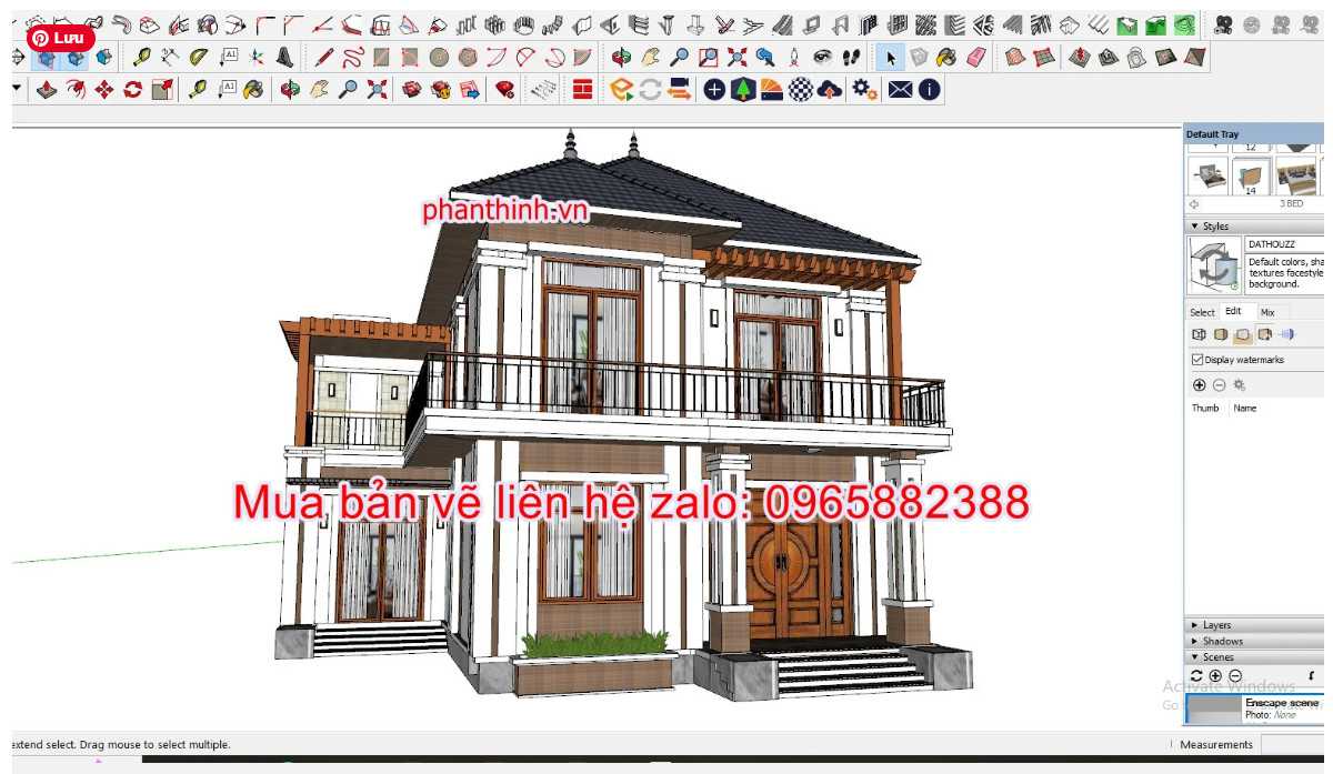 File 3d sketchup biệt thự 2 tầng 12m x 13m