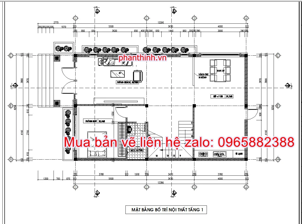 Mặt bằng biệt thự 2 tầng rộng 8m