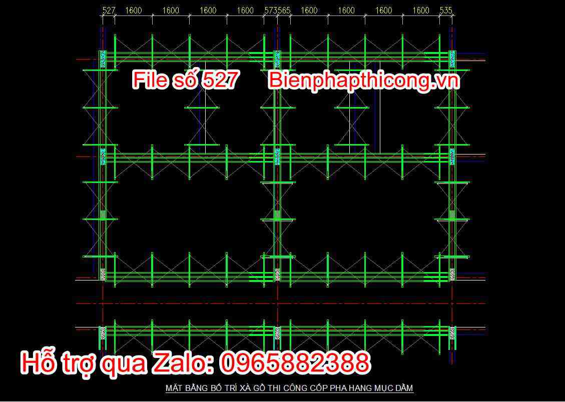 Mặt bằng bố trí xà gồ thi công cốp pha hạng mục dầm