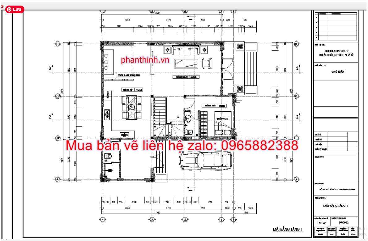 Mặt bằng tầng 1 biệt thự 2 tầng 12m x 13m