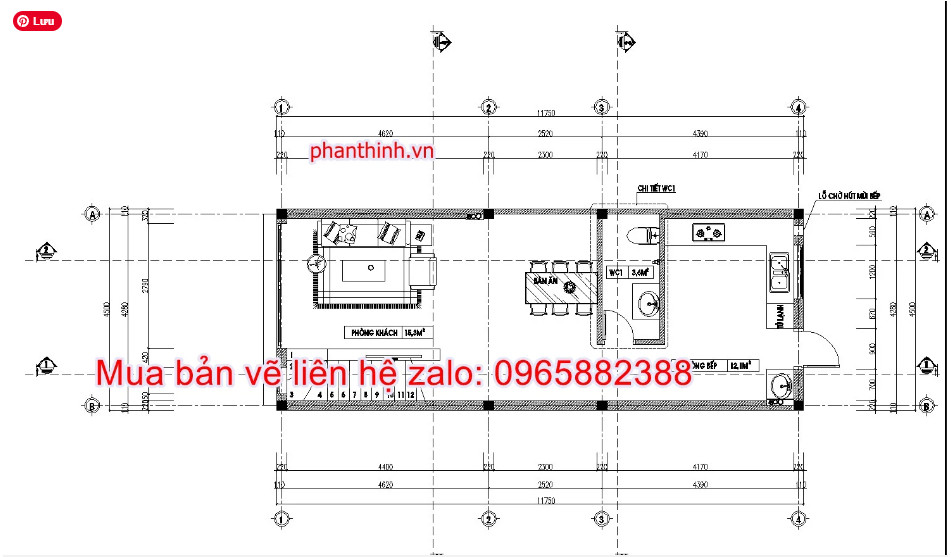 Mẫu bản vẽ nhà ống 2 tầng rộng 4,5m x 12m hiện đại cad 4 Mặt bằng tầng 1 nhà 2 tầng rộng 4,5m x 12m