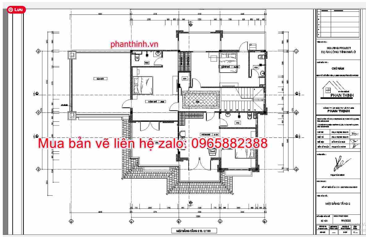 Mặt bằng tầng 2 biệt thự 2 tầng 20m